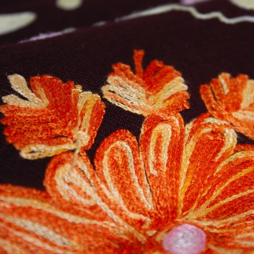 KASHMIRI Floral Shawl | Kashmir Wool Hand-Embroidered Floral Shawl | 72” x 24” - Picture 6 of 11